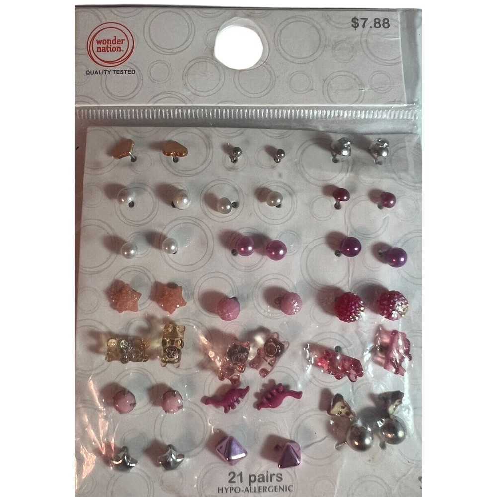 Bear Earrings Wonder Nation Jewlery Pack Of 21 Pairs Pizza Dinosaurs Heart